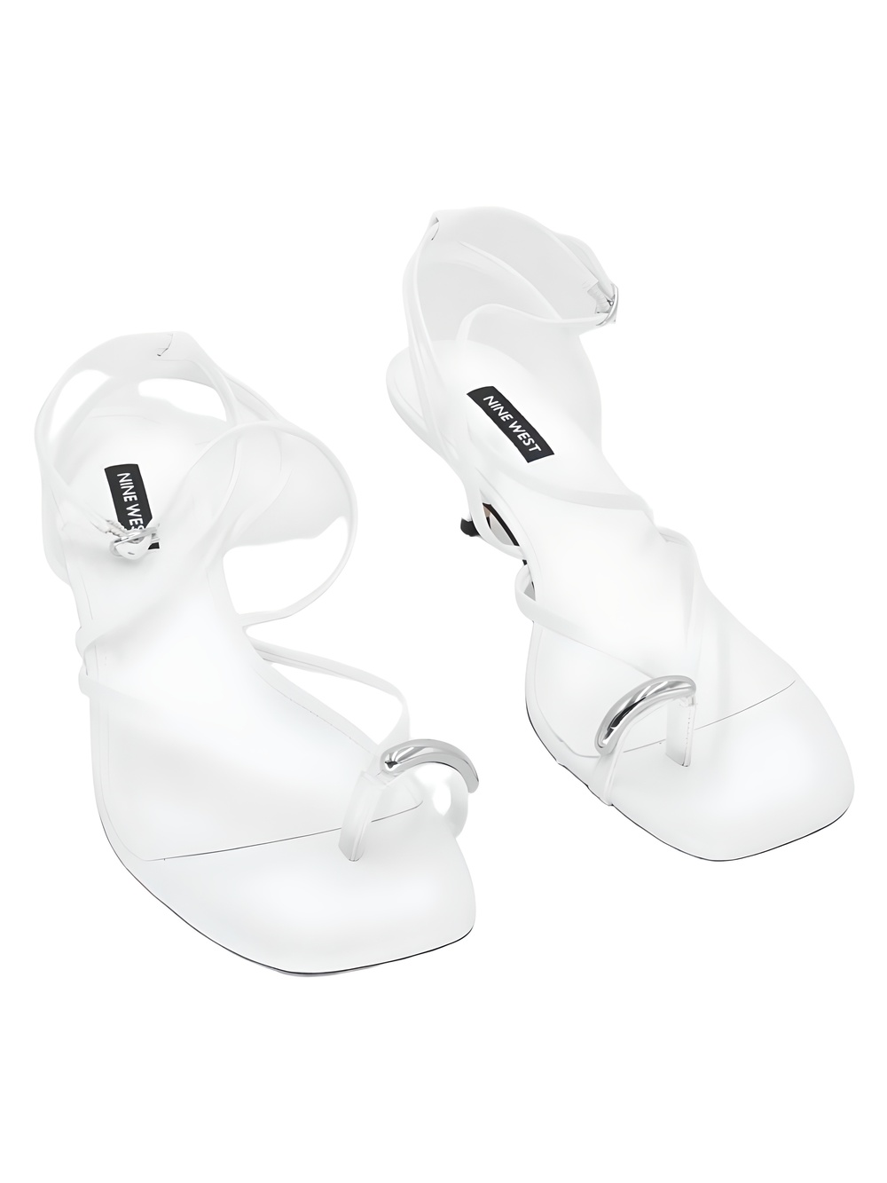 Nine West Mays Strappy Toe Loop Kitten Heel Sandals White Size 9.5M